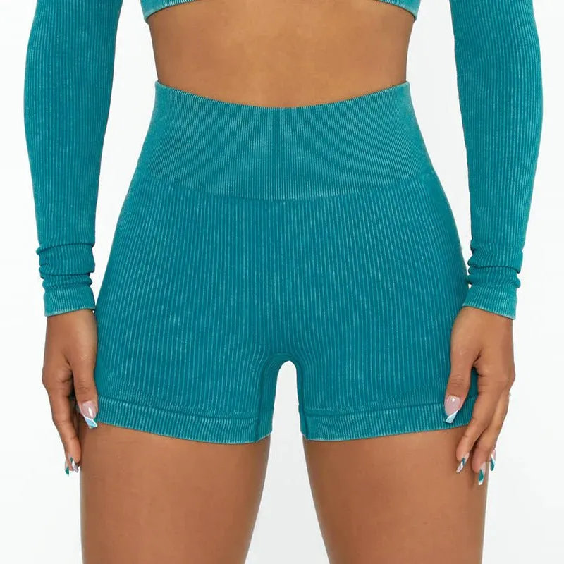 Seamless High Waisted Athletic Yoga Shorts-Green
