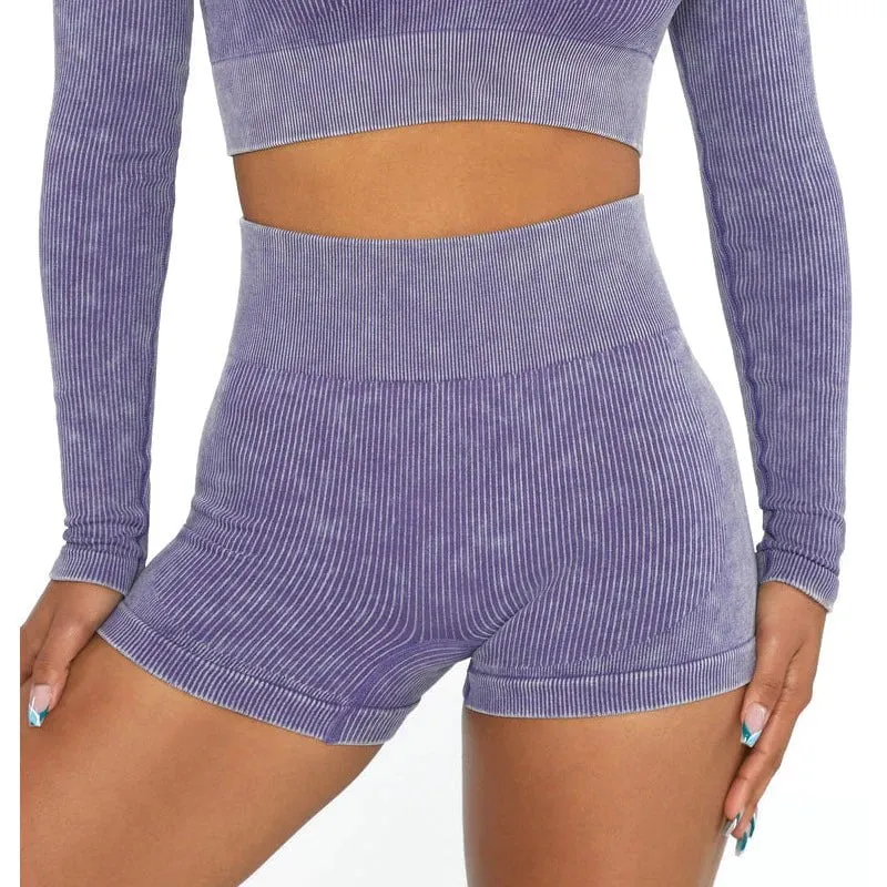 Seamless High Waisted Athletic Yoga Shorts-Purple