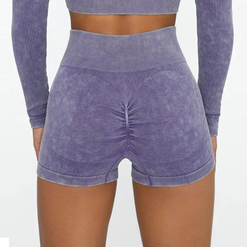 Seamless High Waisted Athletic Yoga Shorts-Purple