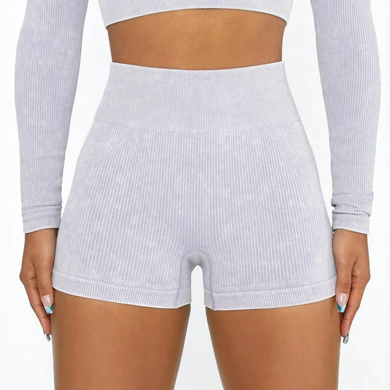 Seamless High Waisted Athletic Yoga Shorts-White
