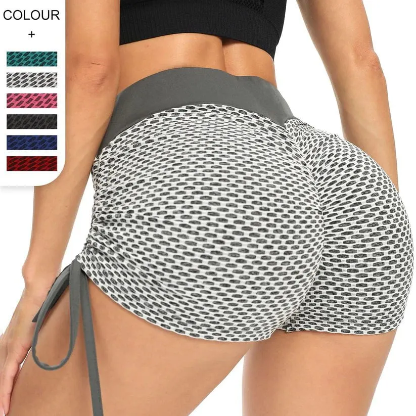 Signature Mesh Booty Shorts With Tie Up-Grey