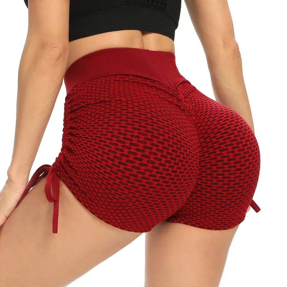 Signature Mesh Booty Shorts With Tie Up-Red