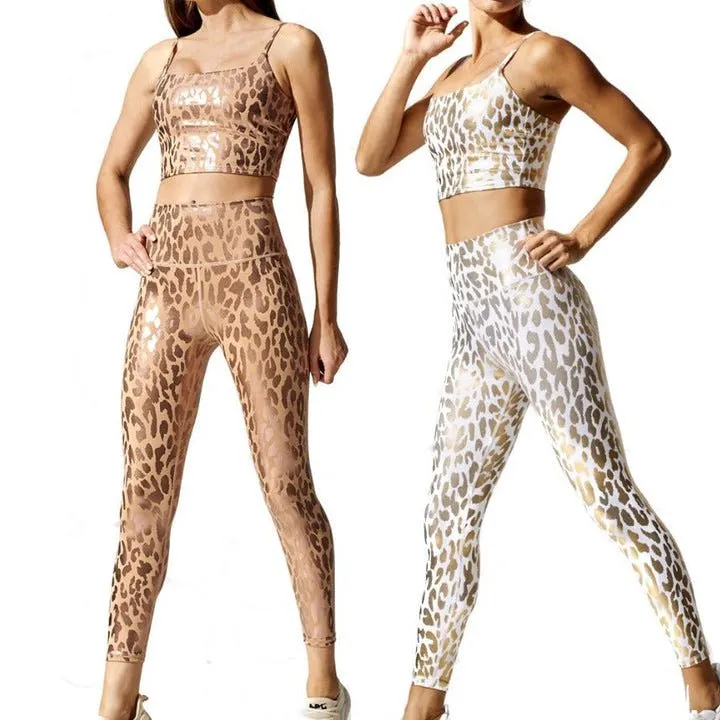 Snow Leopard Metallic crop top and Leggings gold SET