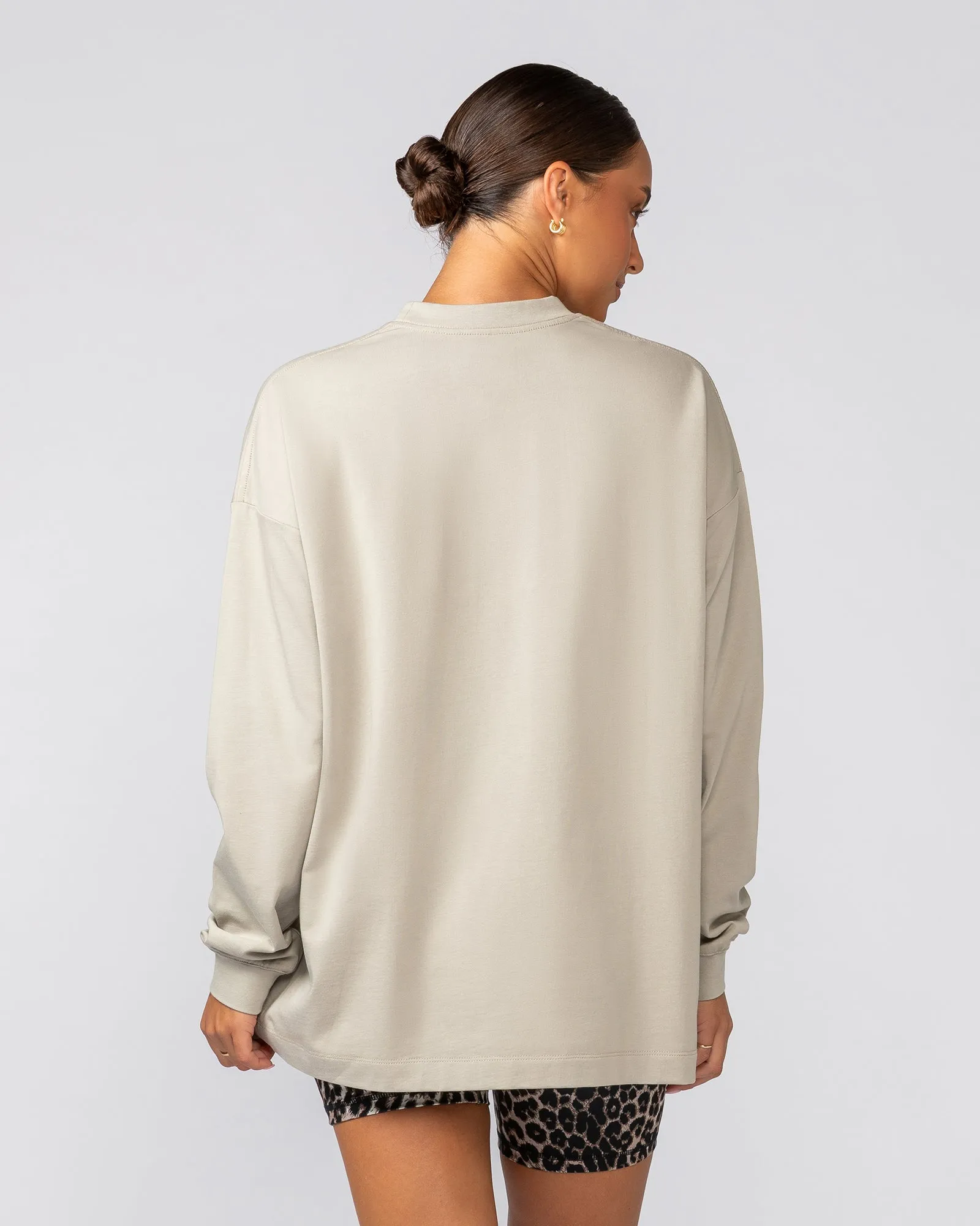 Stats Oversized Long Sleeve Tee - Stone
