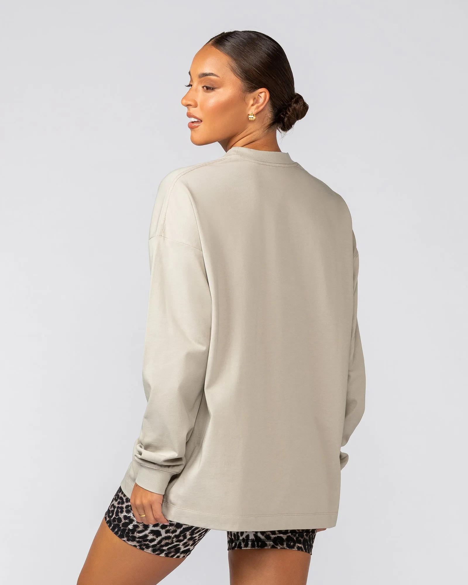Stats Oversized Long Sleeve Tee - Stone