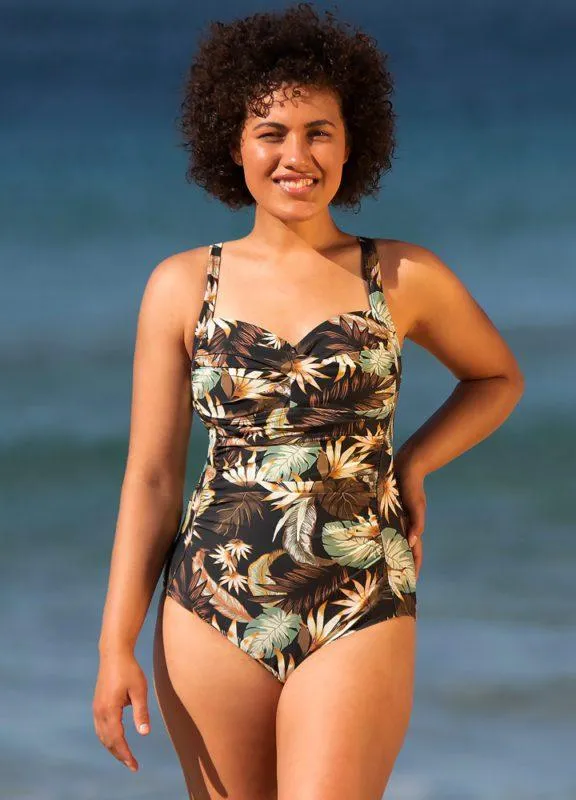 Tummy Control Swimsuit - Dark Tropical