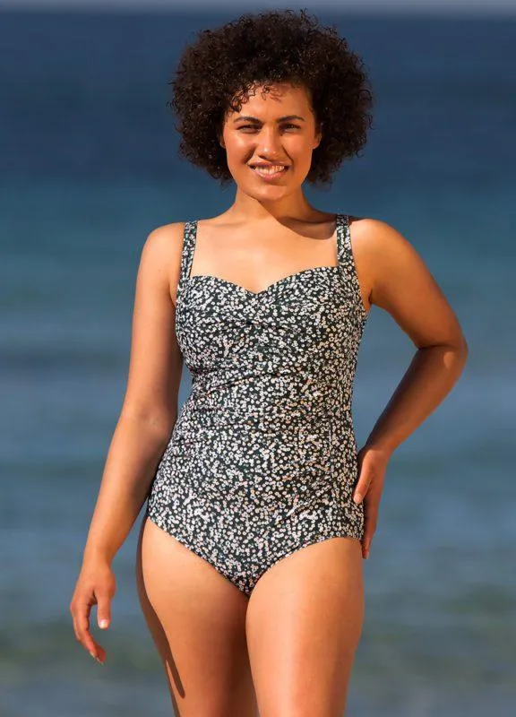 Tummy Control Swimsuit - Khaki Daisy
