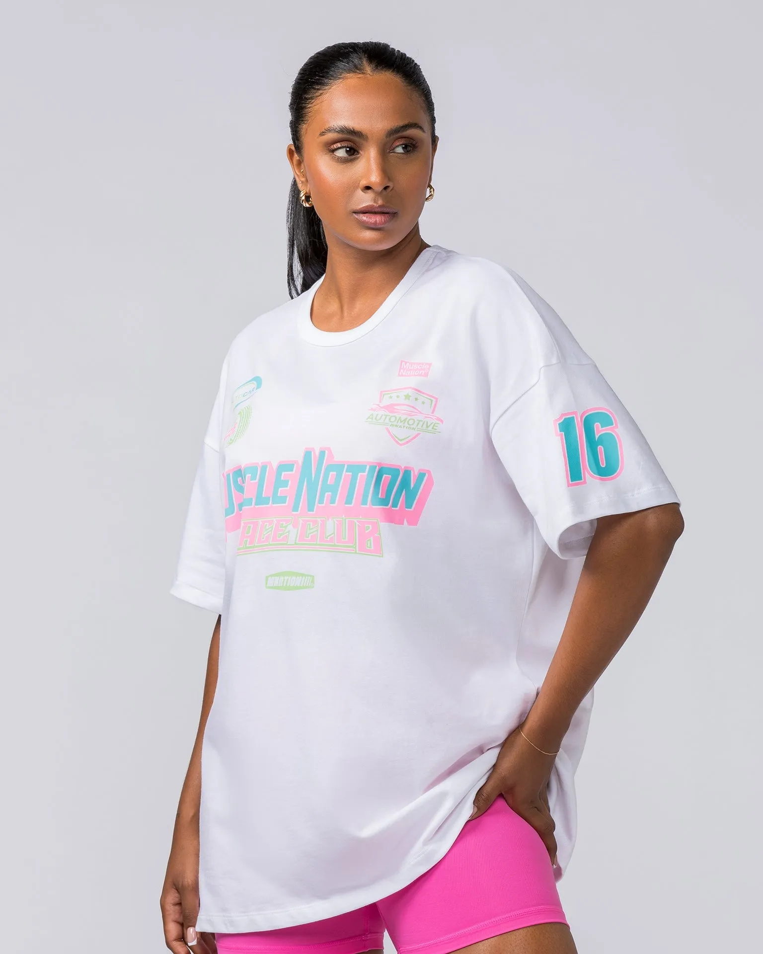 Womens Moto Oversized Tee - White