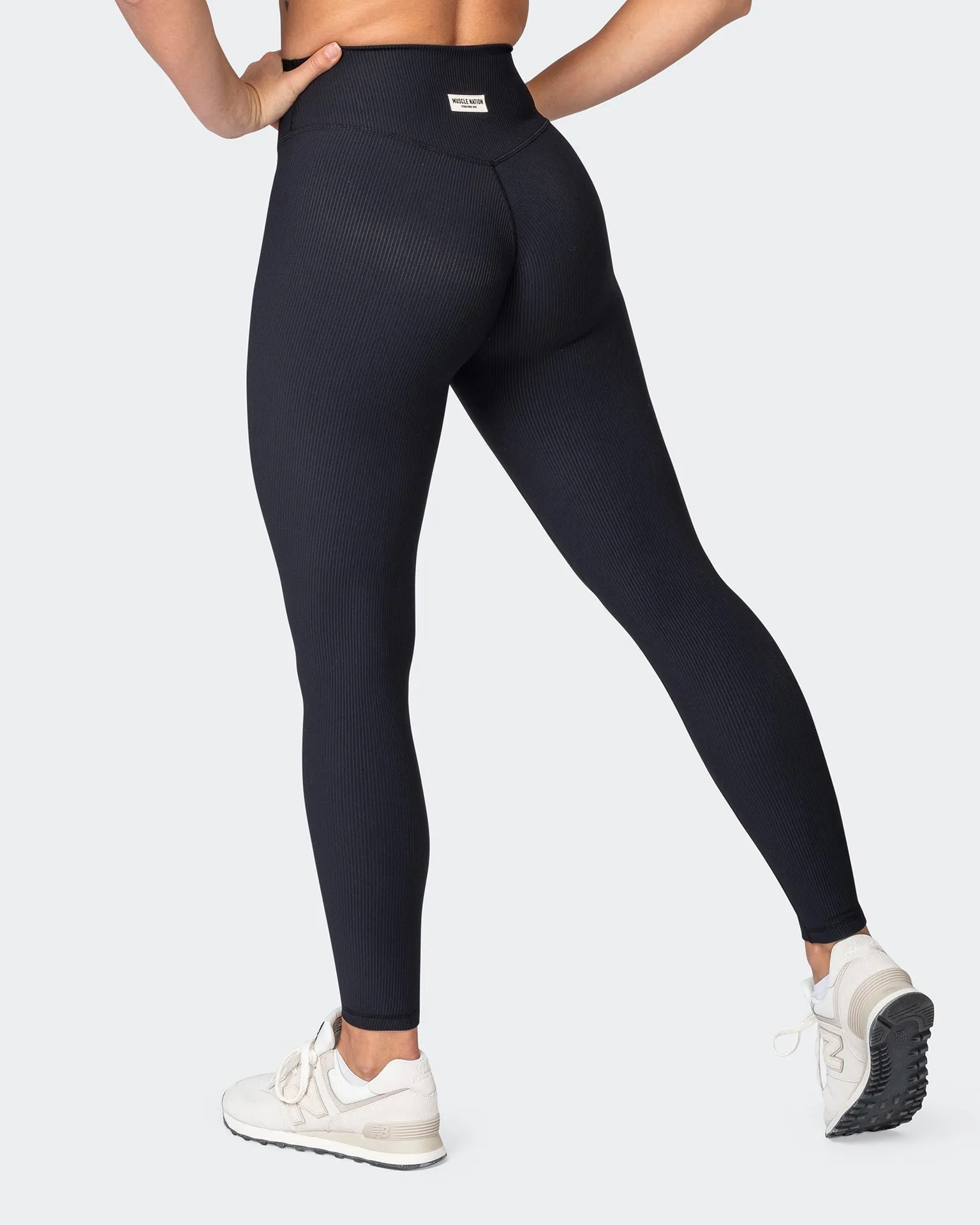 Zero Rise Rib Ankle Length Leggings - Black (Silicone Logo)