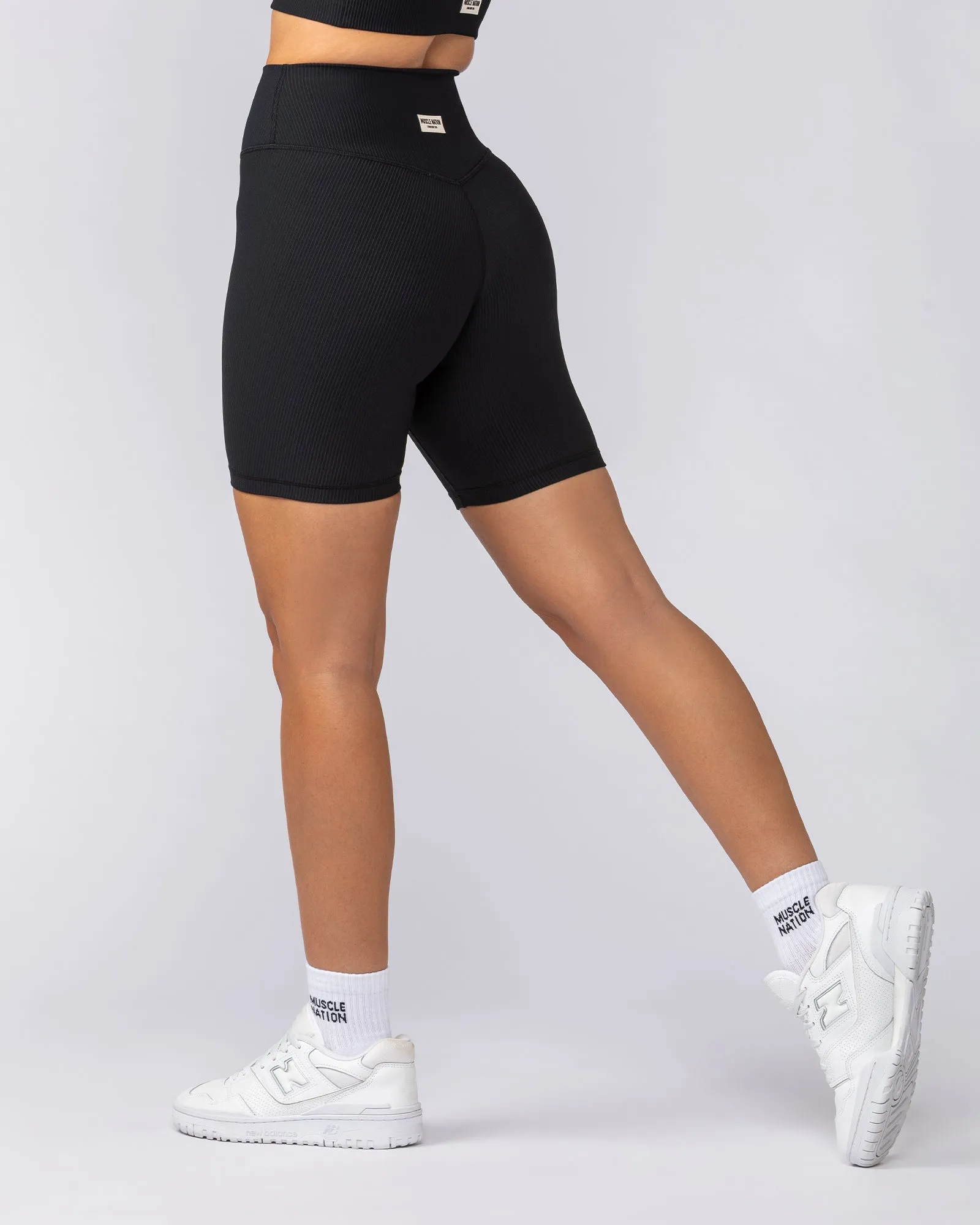 Zero Rise Rib Bike Shorts - Black (Silicone Logo)